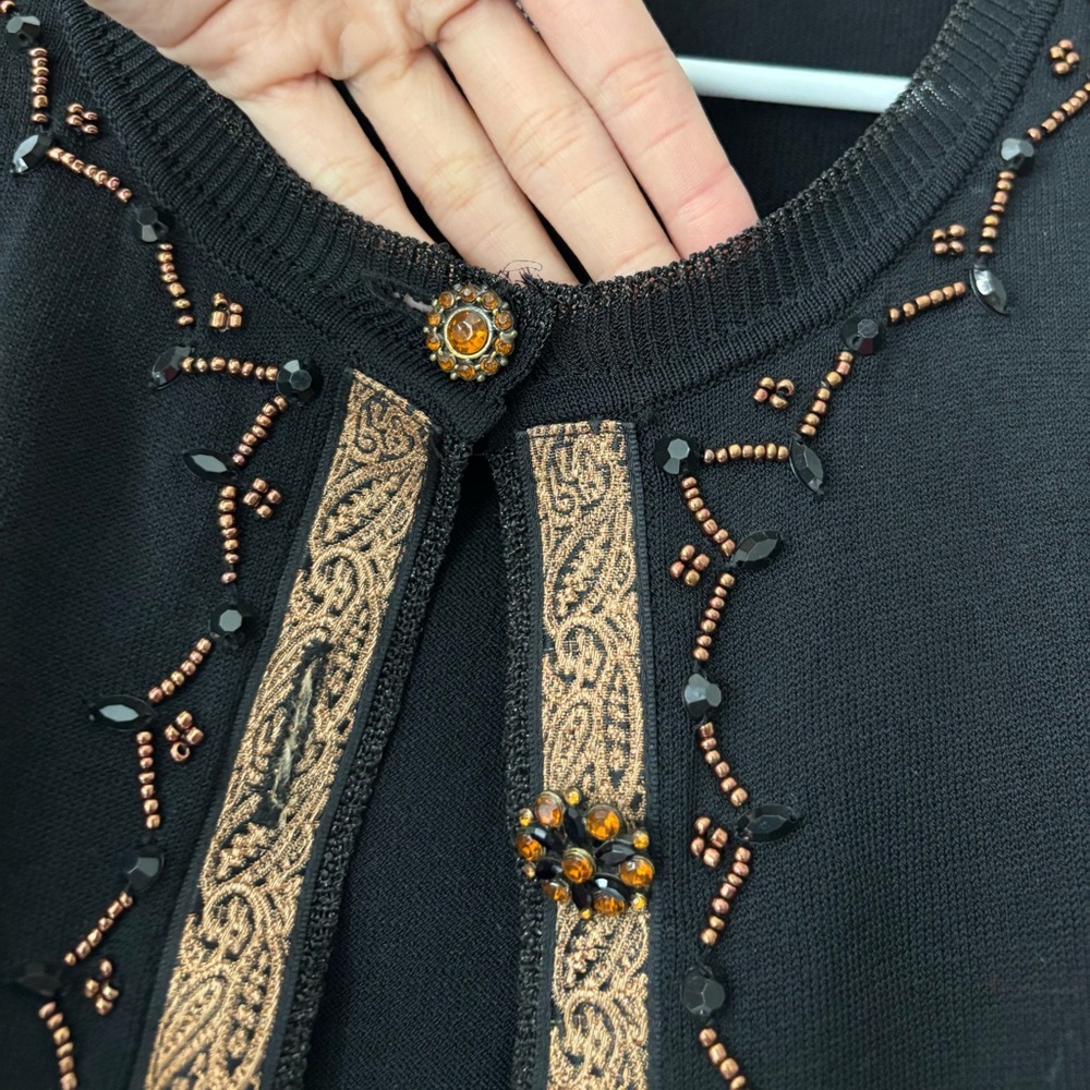 Y2K Cottagecore Black Boho Embroidered Beaded Fairycore Whimsical Cardigan Large - Picture 6 of 10